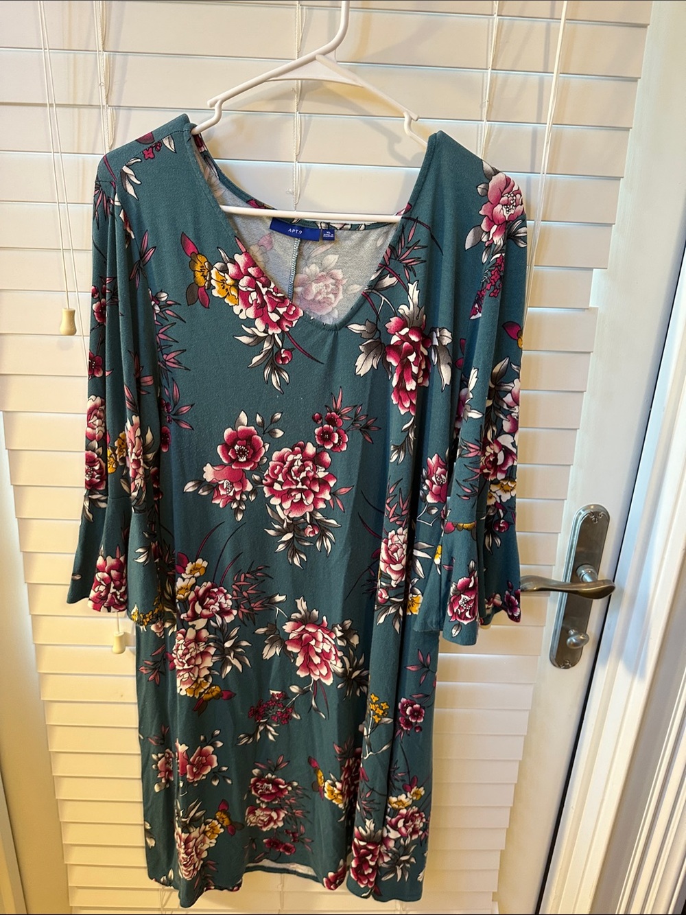 Apt. 9 Teal Floral V-Neck Midi Dress with Rose & Cream Blooms